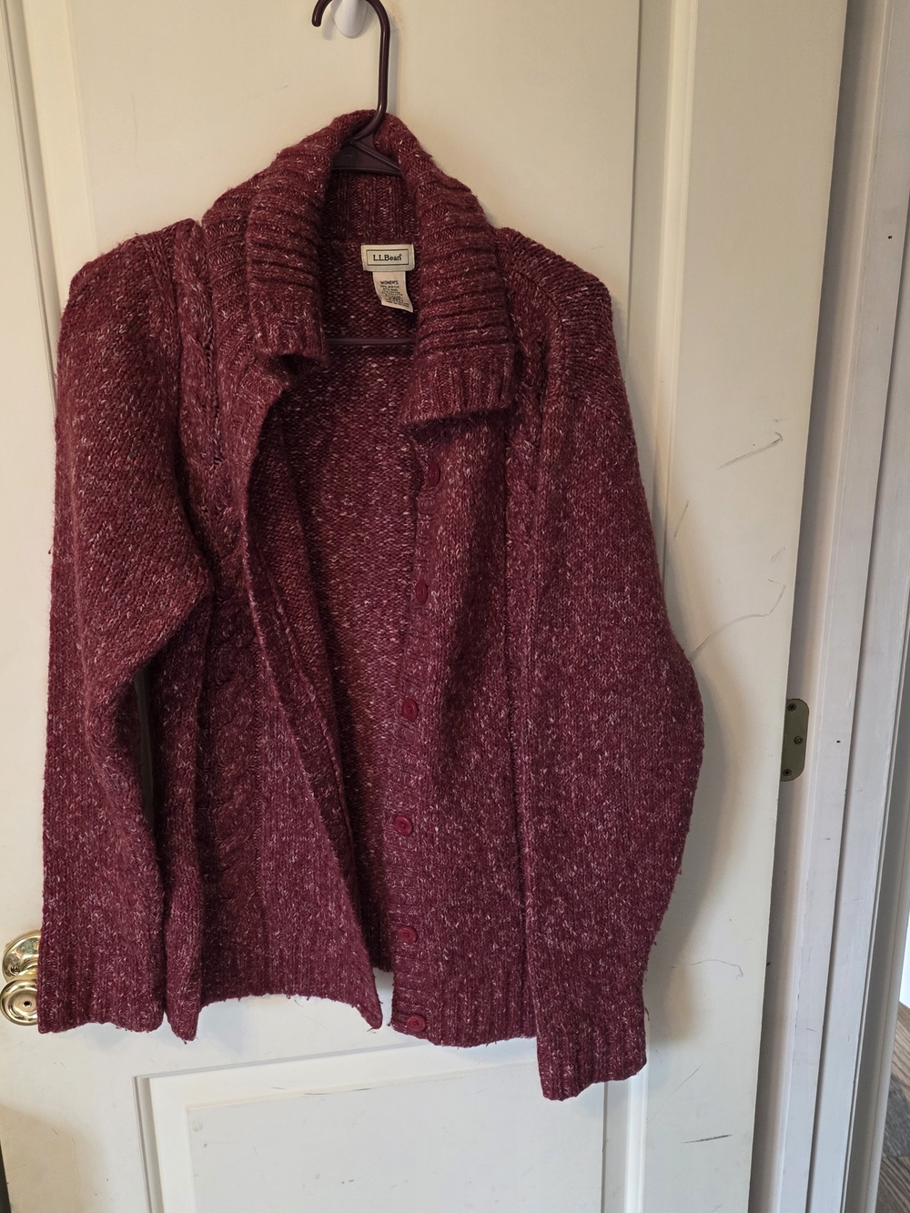 L.L. Bean Women's Marled Wine Button-Up Shawl Collar Cardigan